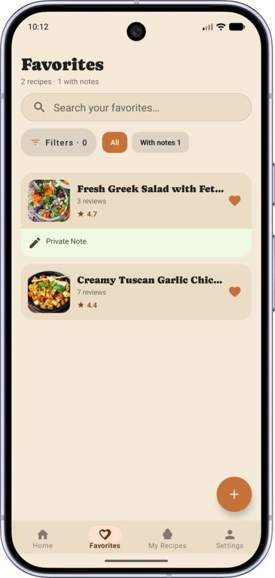 Saved recipes
